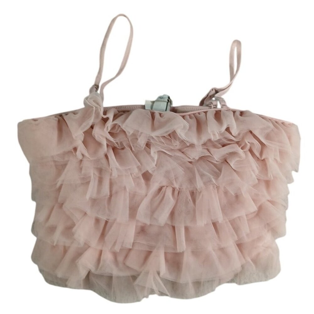 A New Day Shirt Womens Small Pink Tulle Ruffle Ballerina Cropped Stretchy NWT